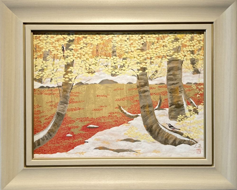 猪熊佳子『雪紅葉・アカゲラ』 - ギャラリーシーズ