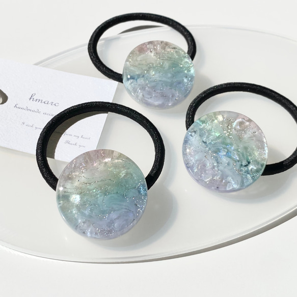 彩雲 〜 虹色 マーブル 〜 ／ 大人 レジン ヘアゴム （ポニーフック