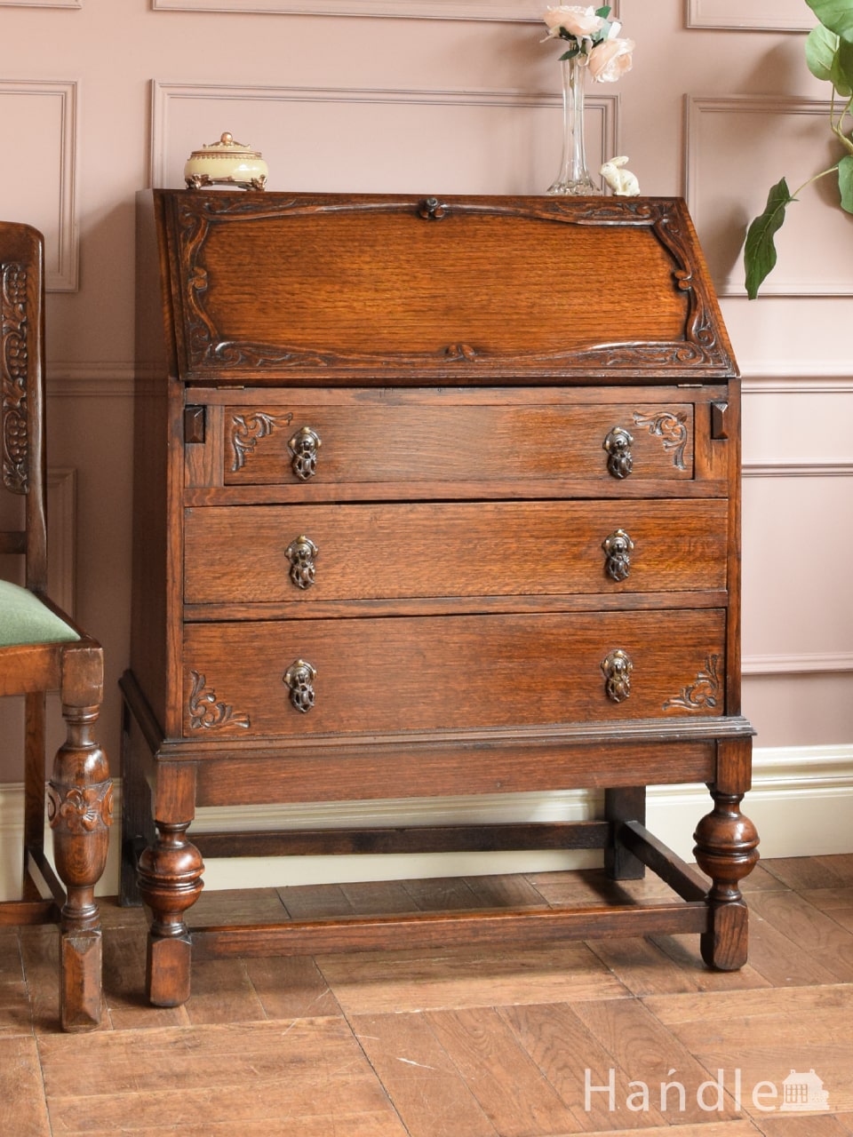 英国アンティークの美しい収納付きデスク、マホガニーのライティング