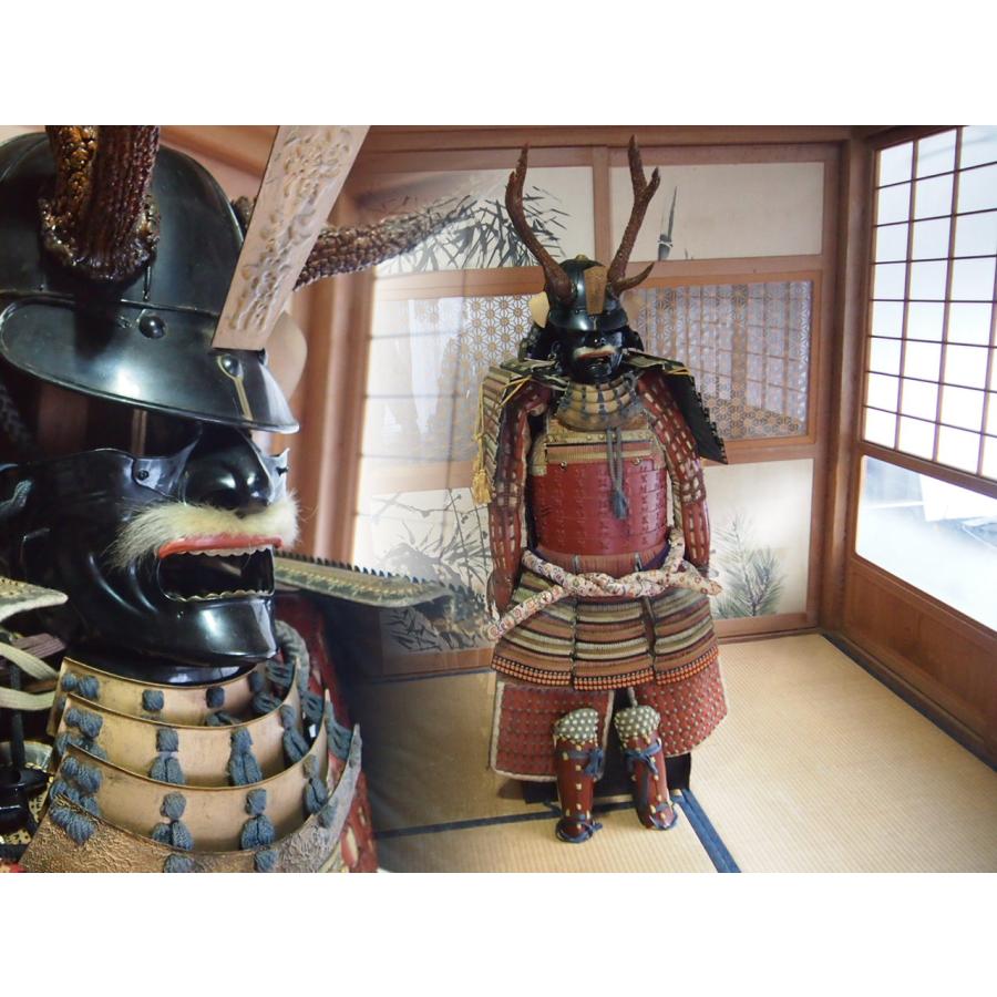昭和レトロ 戦国名将 鹿角変わり十二間兜 赤塗二枚胴具足 実寸 5月人形