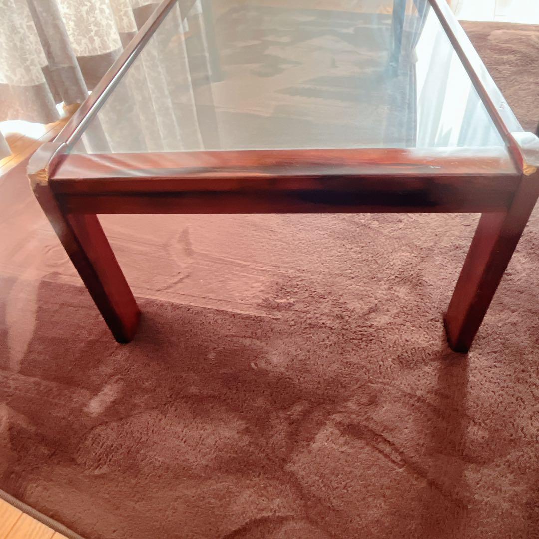 傷み有】ビンテージ カリモク ガラス トップ ローテーブル 送料込