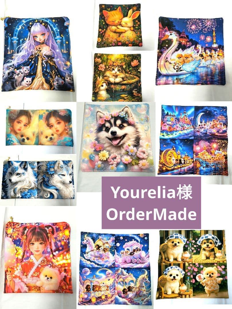 Yourelia様】ハンドメイドオーダー★犬猫と女の子★ハンカチ&ポーチ　11点 Yourelia様】ハンドメイドオーダー☆犬☆ガーゼハンカチ 9点 - メルカリ